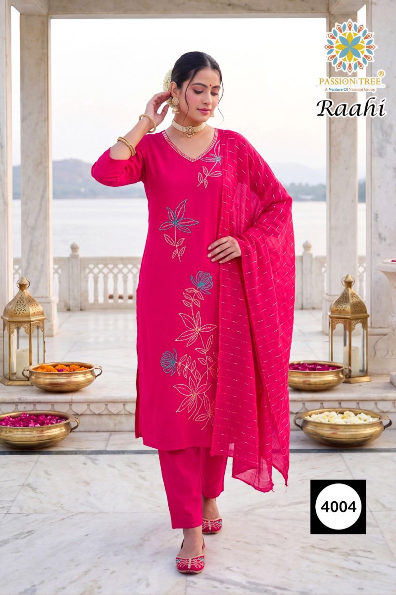 Raahi Vol 4 By Passion Tree Roman Silk Kurti With Bottom Dupatta 